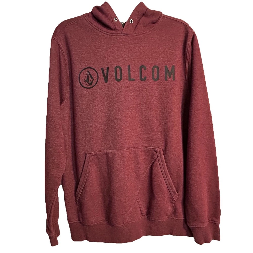 Volcom Hoodie‎ Men Medium Burgundy Heather Logo Pullover Sweatshirt A41416R3